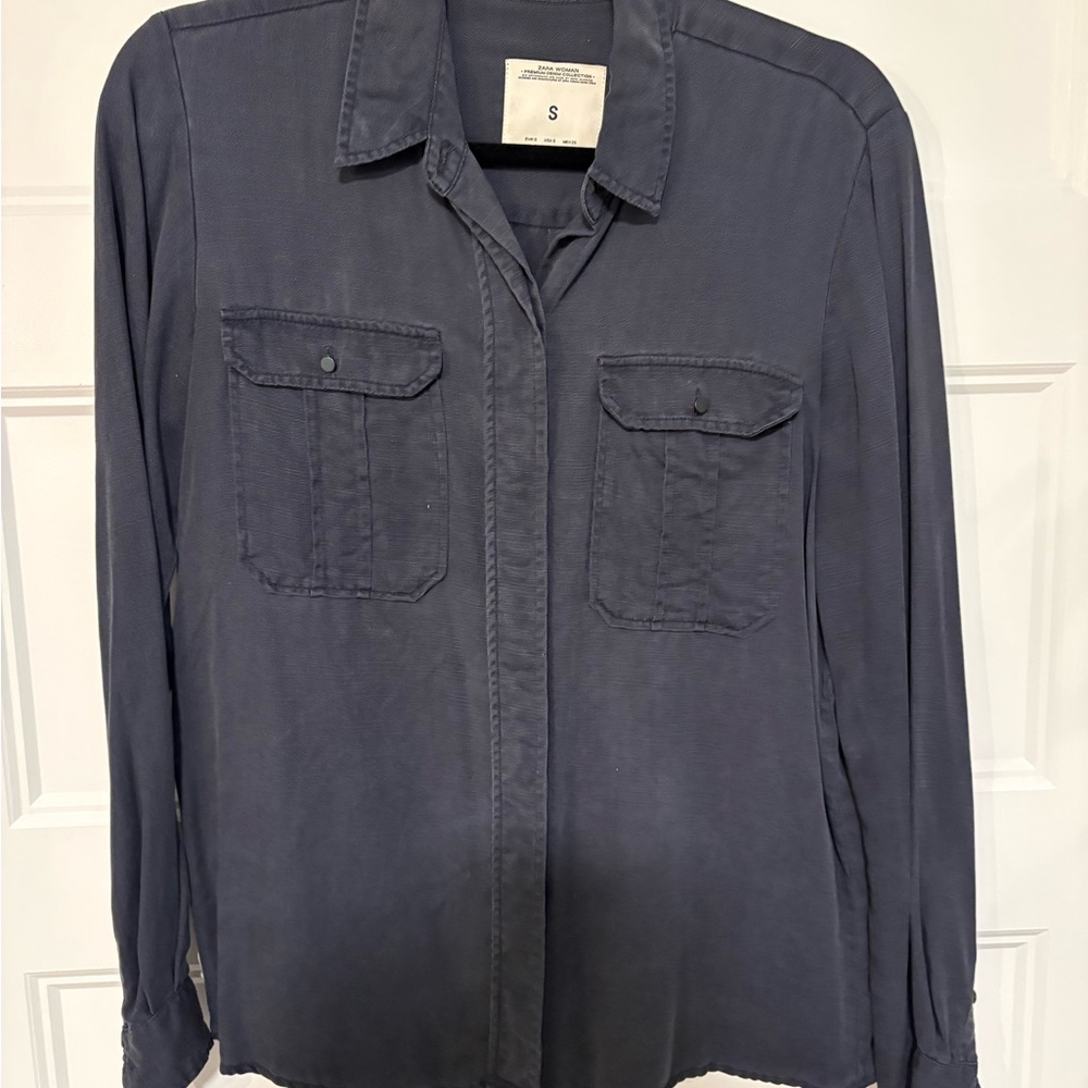 Zara cotton twill Dark Gray Button-Up Shirt
